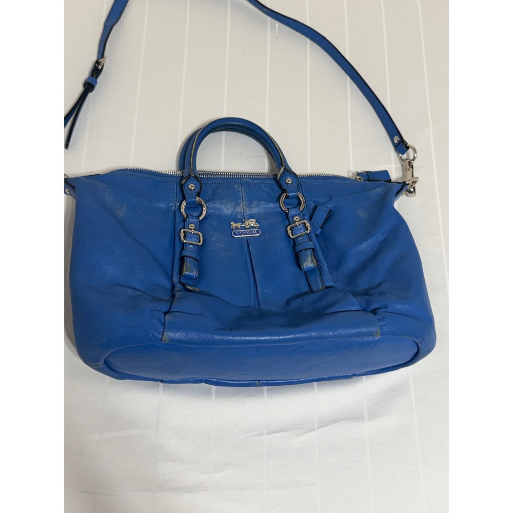 Coach Madison Madeline East West Satchel Blue Leather Handbag 21222 - Picture 2 of 14